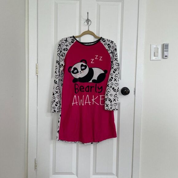 Girls Wonder Nation Bearly Awake Sleepy Dress in Pink and Black Extra Large - Picture 10 of 11